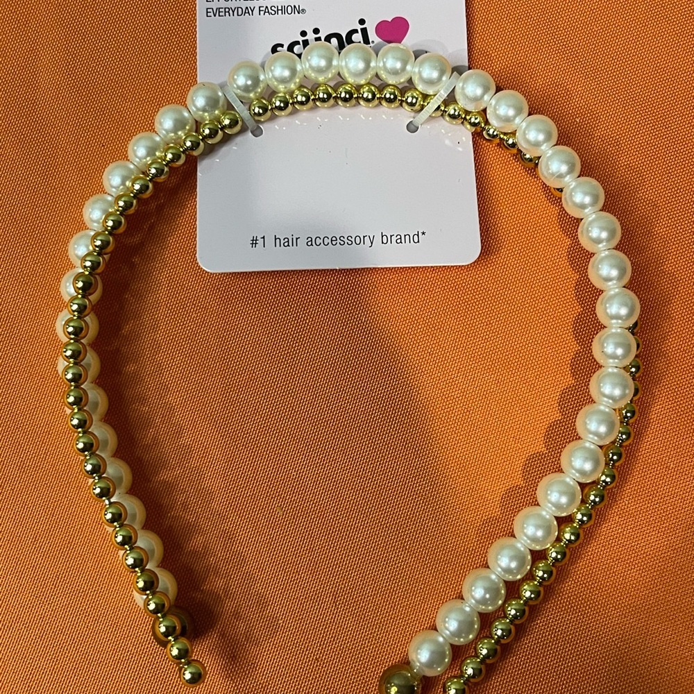 6/$25 Scunci Gold and White Pearl Hairbands